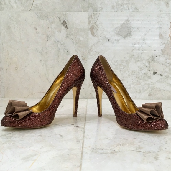 TED BAKER {7} Pumps Copper Sparkly Glitter Bow - Picture 2 of 13